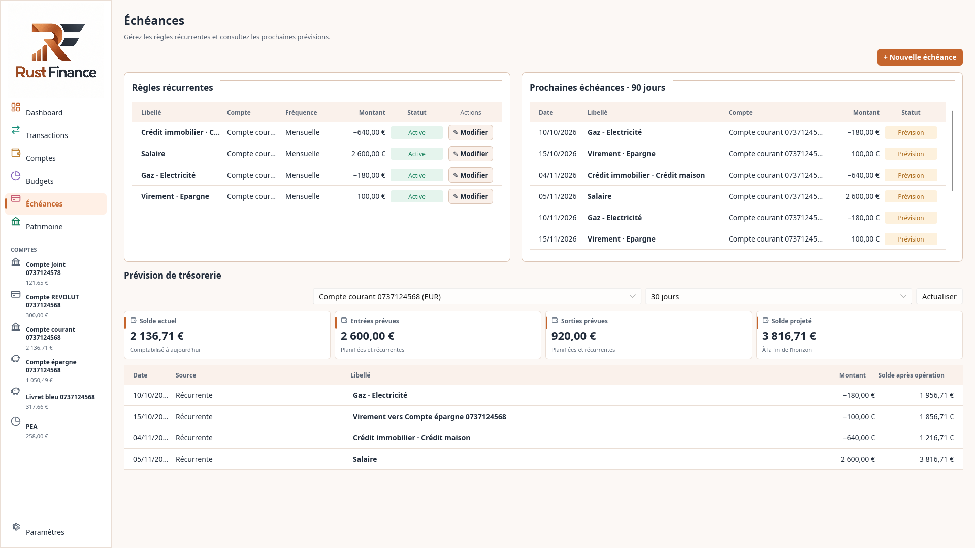 Vista de pagamentos futuros no Rust Finance